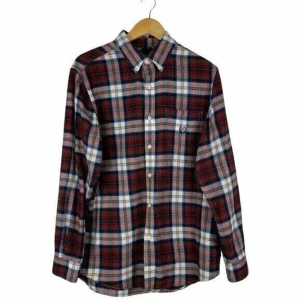Chaps Mens Red Plaid Long Sleeve Button Down Cotton Oxford Shirt US M